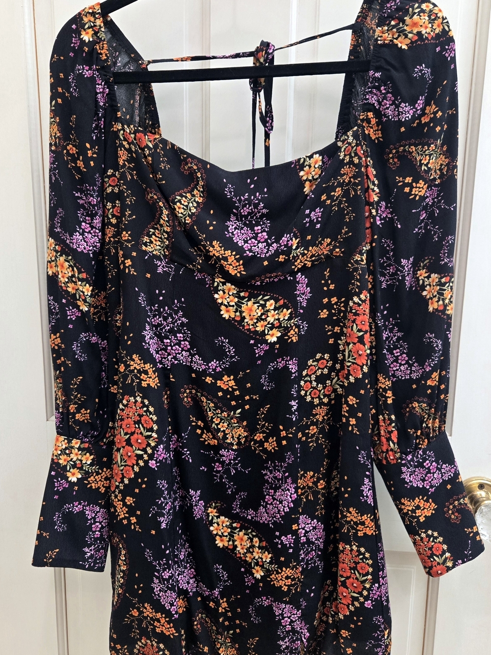 Forever 21 Black Floral Cowl Neck Dress with Purple & Orange Accents-Small